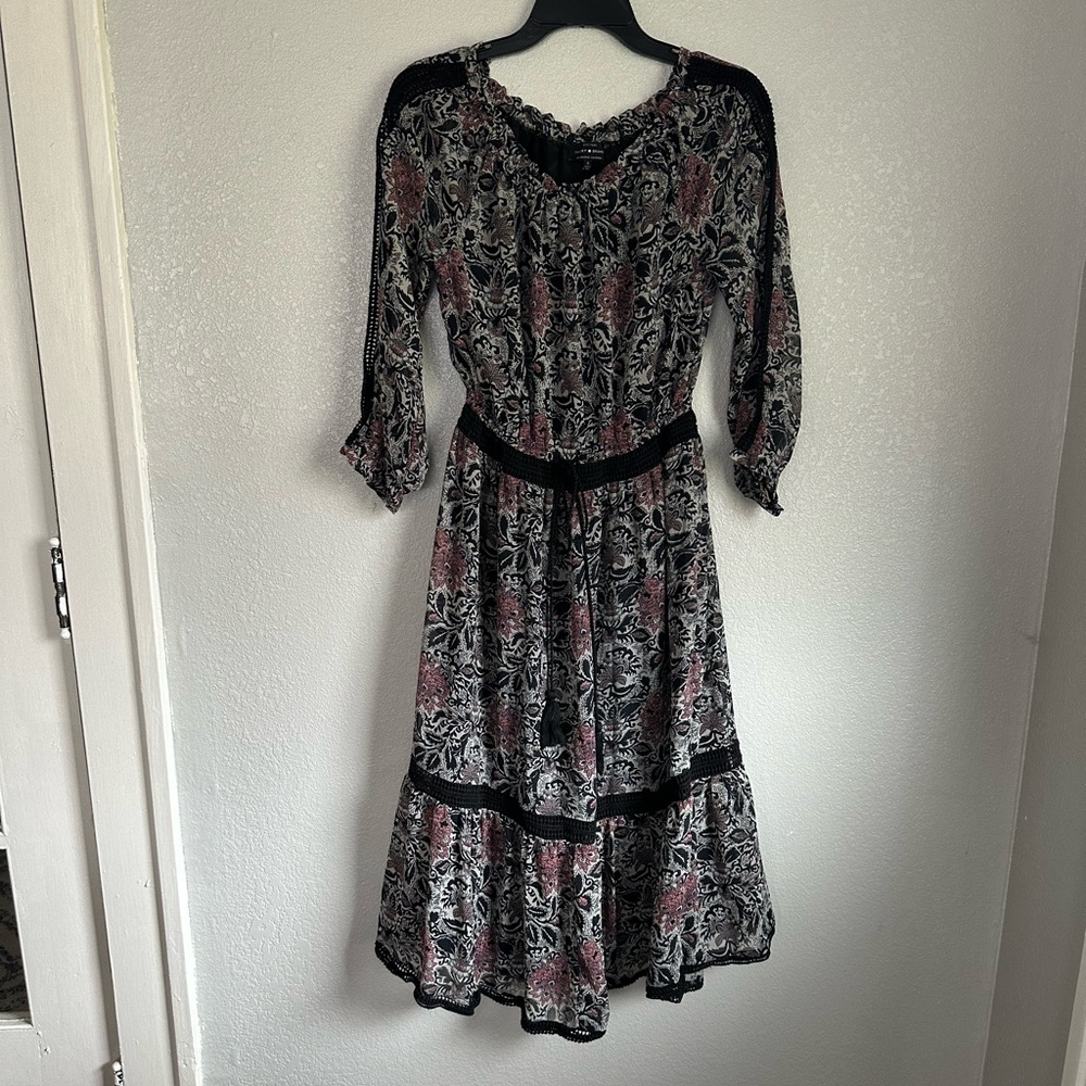 Lucky Brand Boho 3/4 Sleeve Midi Tiered Dress